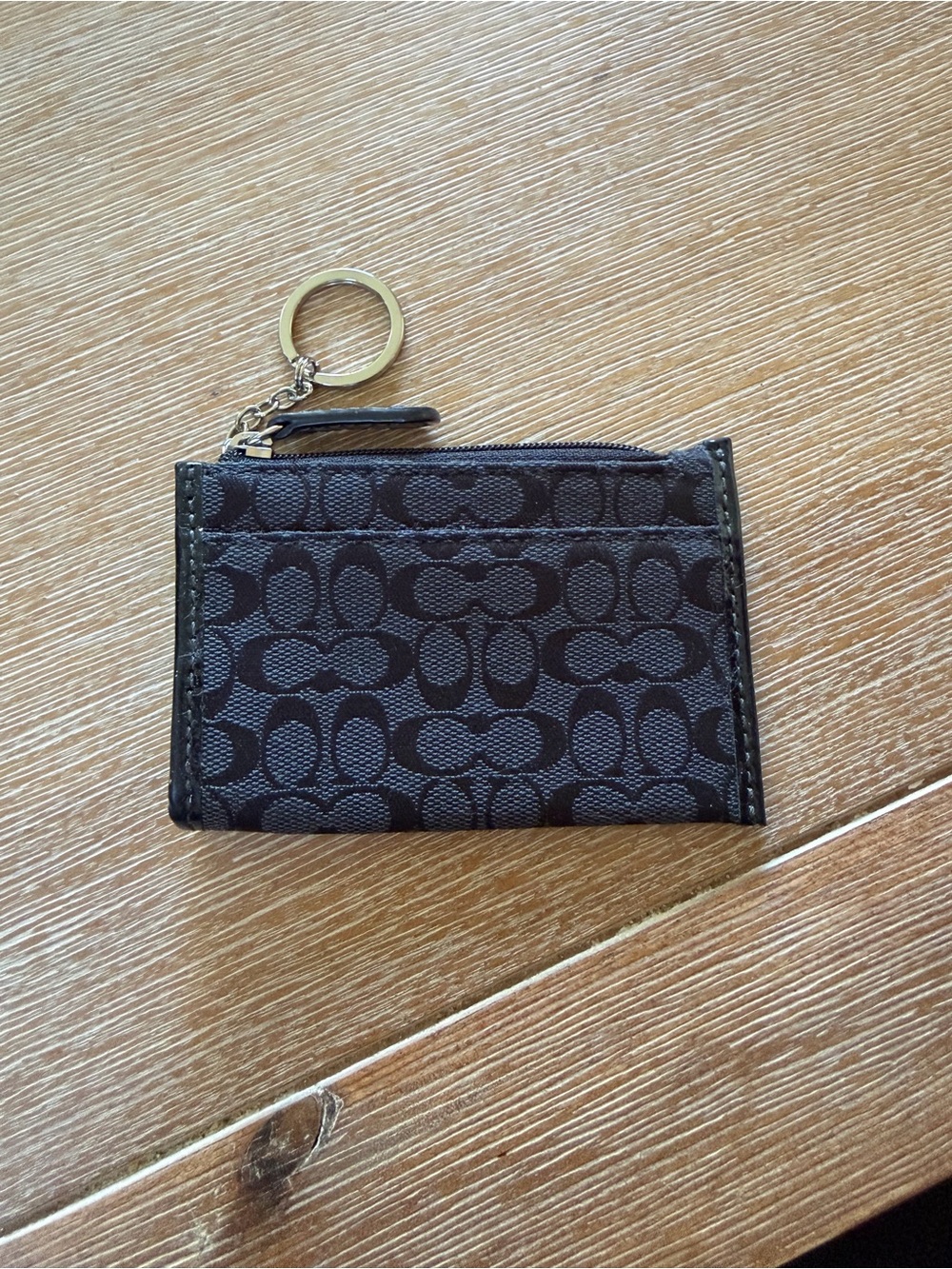 Coach Black Signature Canvas Card Case with Keyring